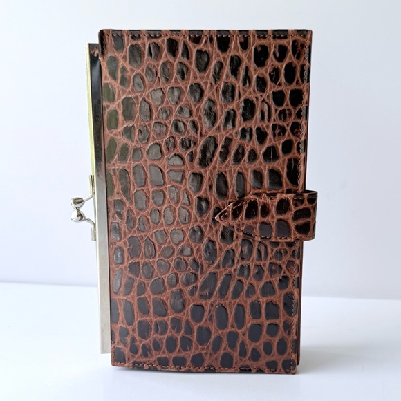 J. Peterman Brown Crocodile-Embossed Italian Leather Clutch / Wallet - Picture 5 of 13